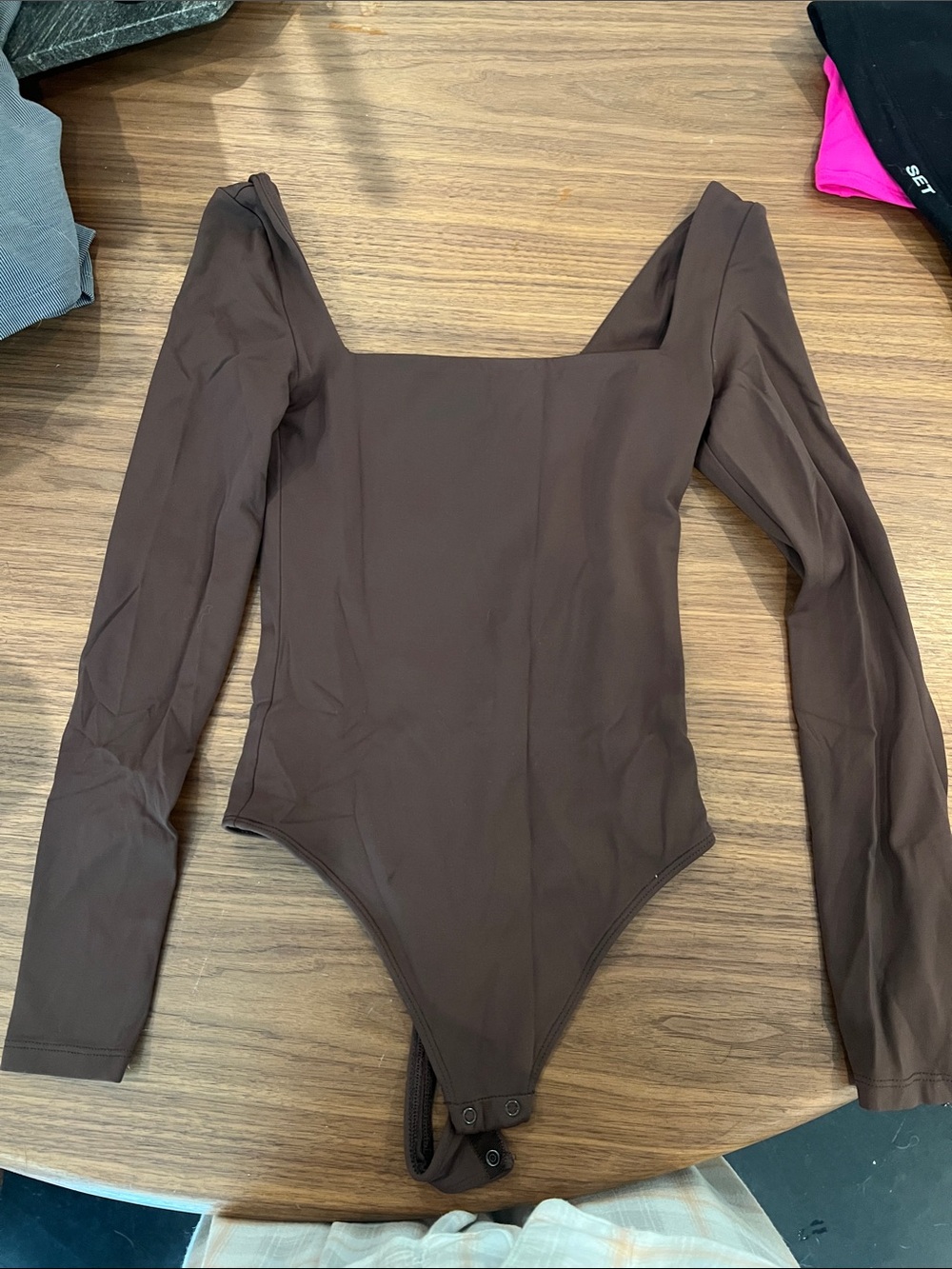 Aritzia Brown Long-Sleeve Square-Neck Bodysuit